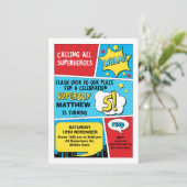 Boys Superheld 5th Birthday Uitnodiging (Staand voorkant)
