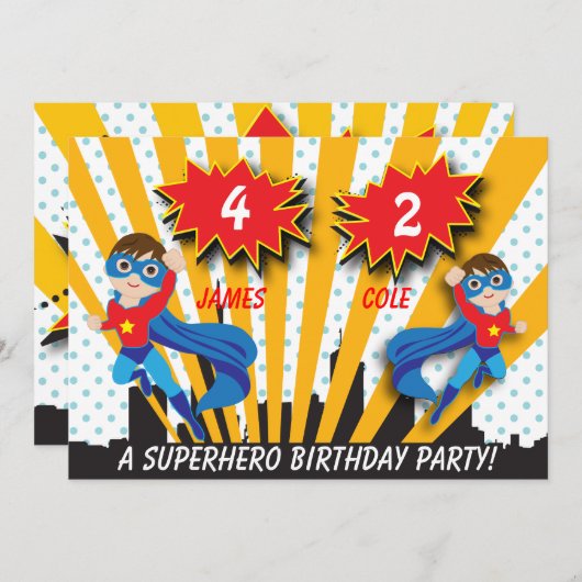 Boys Superheld Birthday Uitnodiging (Voorkant / Achterkant)