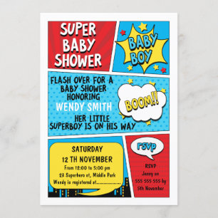 Boys Superhero Baby shower Invitation Kaart