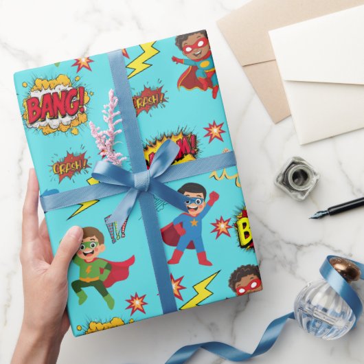 Boys Superhero Birthday Party Gift Wrapping Paper Cadeaupapier (Geschenken)