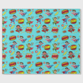 Boys Superhero Birthday Party Gift Wrapping Paper Cadeaupapier (Vlak)