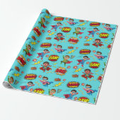 Boys Superhero Birthday Party Gift Wrapping Paper Cadeaupapier (Uitgerold)