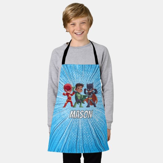 Boys Superhero Custom Name Apron Personalised Schort (Gedragen)