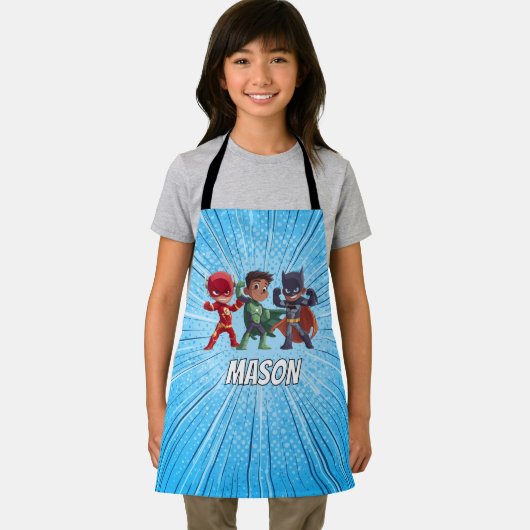 Boys Superhero Custom Name Apron Personalised Schort (Insitu)