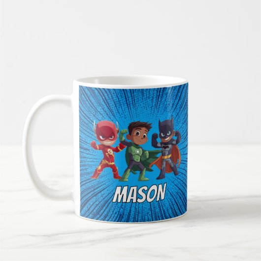 Boys Superhero Custom Name Mug Koffiemok (Links)