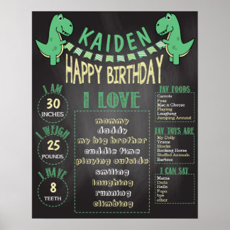 Boys T-Rex Dinosaur 16x20 Sjabloon 1st Birthday Poster