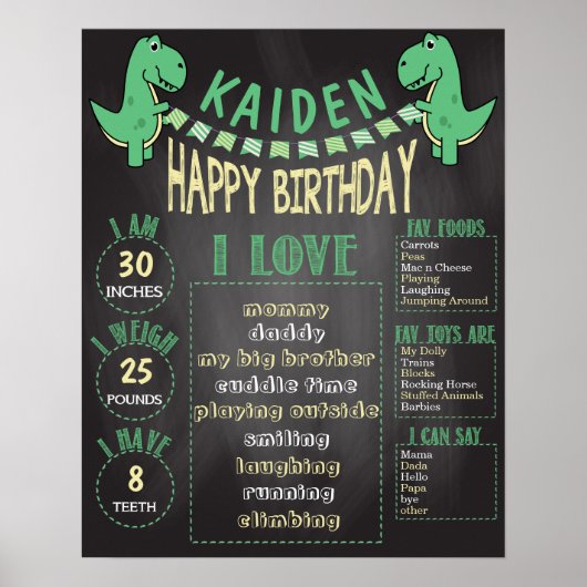 Boys T-Rex Dinosaur 16x20 Sjabloon 1st Birthday Poster (Voorkant)