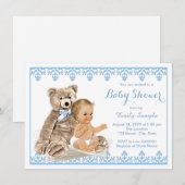 Boys Teddy Bear Baby shower Kaart (Voorkant / Achterkant)