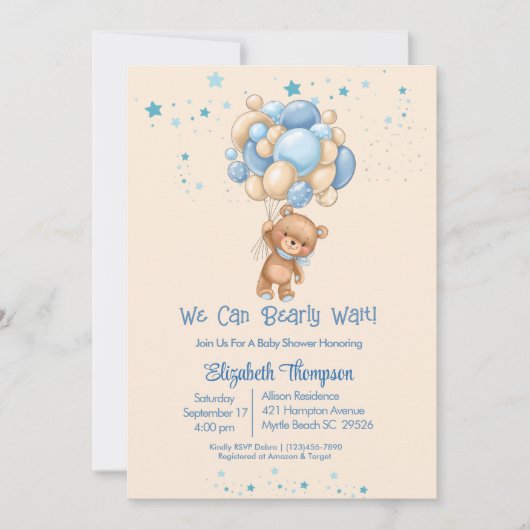 Boys Teddy Bear Balloons Barly Wait Baby shower Kaart (Voorkant)