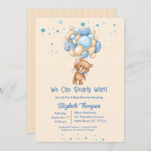 Boys Teddy Bear Balloons Barly Wait Baby shower Kaart