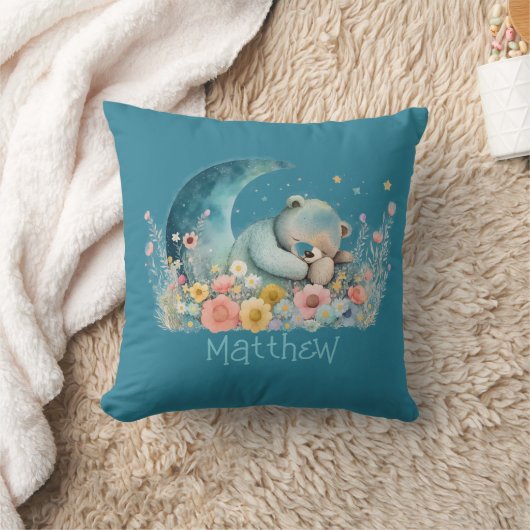Boys Teddy Bear Wildbloemen Moon Gepersonaliseerd Kussen (Deken)