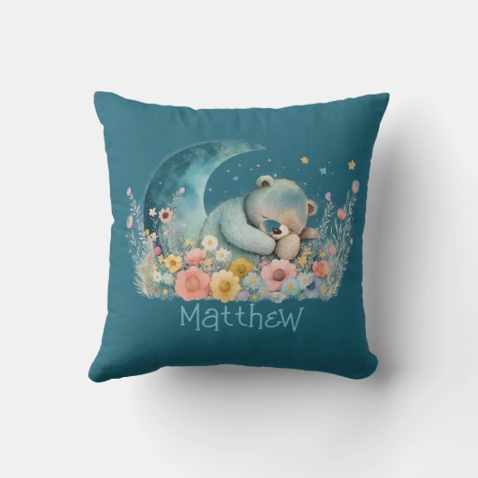 Boys Teddy Bear Wildbloemen Moon Gepersonaliseerd Kussen (Achterkant)
