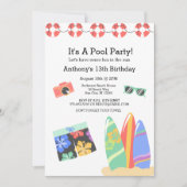 Boys Teen Pool Party Birthday Uitnodiging (Voorkant)
