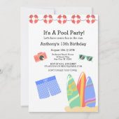 Boys Teen Pool Party Birthday Uitnodiging (Voorkant)