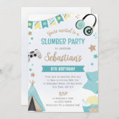 Boys Teepee Sleepover Invitation - Slumber Party Kaart (Voorkant / Achterkant)