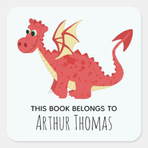 Boys 'This Book Belangen' Welsh Dragon & Name Kind Vierkante Sticker