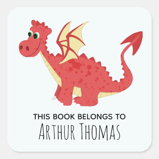 Boys 'This Book Belangen' Welsh Dragon & Name Kind Vierkante Sticker (Voorkant)