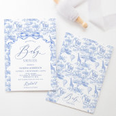 Boys Toile De Jouy Blue Baby Shower Invitation Kaart