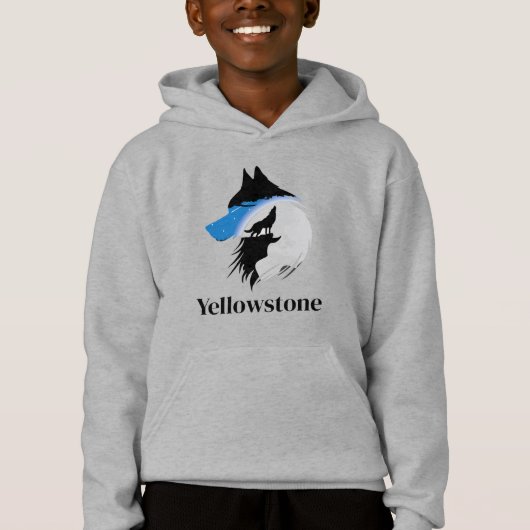Boy's Top Hooded Sweatshirt Yellowstone Wolf (Voorkant)