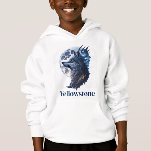 Boy's Top Hooded Sweatshirt Yellowstone Wolf (Voorkant)