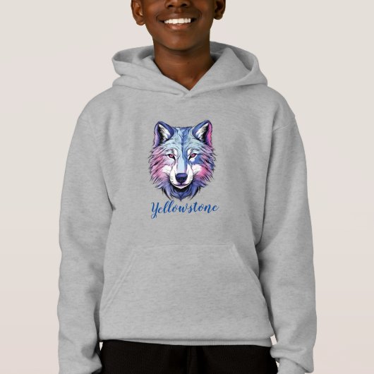 Boy's Top Hooded Sweatshirt Yellowstone Wolf (Voorkant)