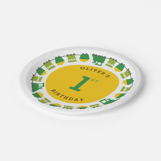 Boy's Toys Green Choo traint verjaardagsfeestje va Papieren Bordje (Gekanteld)