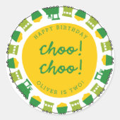 Boy's Toys Groene Choo Choo Treinen Verjaardagsfee Ronde Sticker (Voorkant)