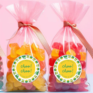 Boy's Toys Groene Choo Choo Treinen Verjaardagsfee Ronde Sticker