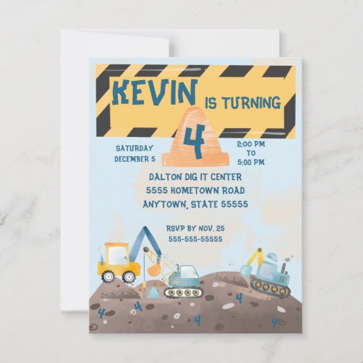 Boys tractor graven verjaardag Uitnodiging (Voorkant)