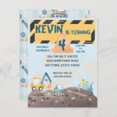 Boys tractor graven verjaardag Uitnodiging (Voorkant / Achterkant)