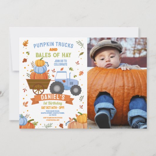 Boy's Tractor Pompoen Verjaardag Oogstfeest Kaart (Voorkant)