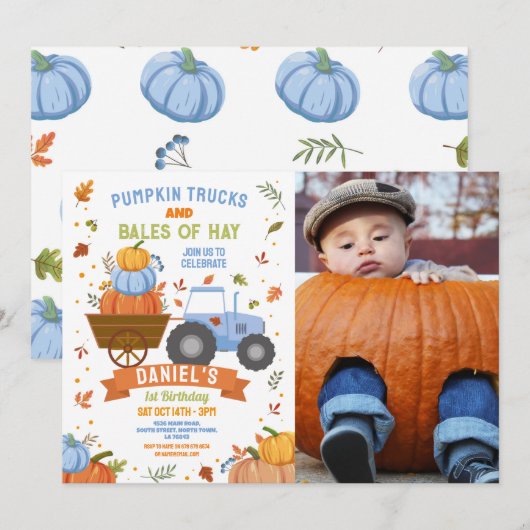 Boy's Tractor Pompoen Verjaardag Oogstfeest Kaart (Voorkant / Achterkant)