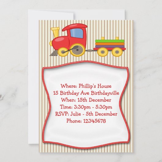 Boys Train Birthday Party Invitation Kaart (Achterkant)