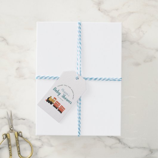 Boys Train Dank u Baby shower schattige gunst Cadeaulabel (Met Touw)