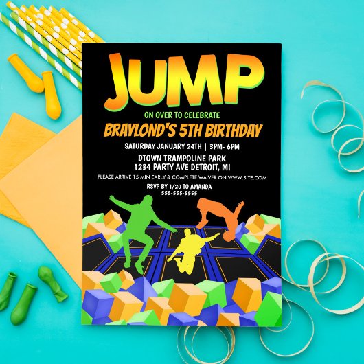 Boys Trampoline Park Party Invitation Kaart