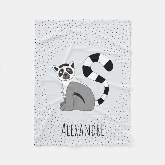 Boys Trendy Cute Oerwoud Lemur & Name Kinder Fleece Deken (Voorkant)