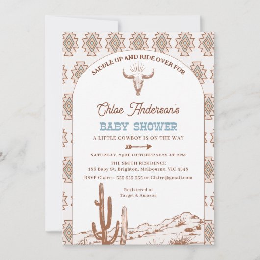 Boys Tribal Boho Arch Rodeo Western Baby shower Kaart (Voorkant)