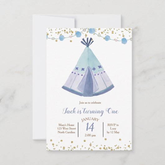 Boys Tribal Teepee Birthday Invitation Kaart (Voorkant)