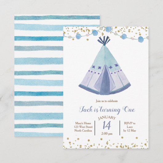 Boys Tribal Teepee Birthday Invitation Kaart (Voorkant / Achterkant)