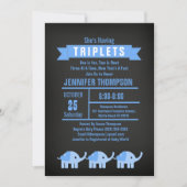 Boys Triplet Elephant Baby shower Chalkboard Kaart (Voorkant)
