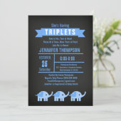 Boys Triplet Elephant Baby shower Chalkboard Kaart (Staand voorkant)