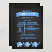 Boys Triplet Elephant Baby shower Chalkboard Kaart (Voorkant / Achterkant)