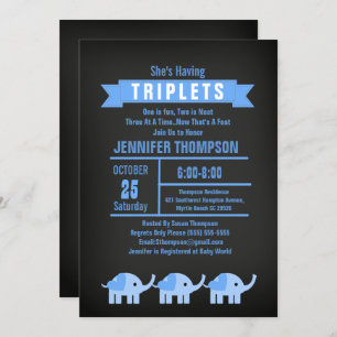 Boys Triplet Elephant Baby shower Chalkboard Kaart
