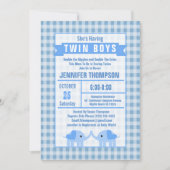Boys Twin Elephant Baby shower Blue Gingham Kaart (Voorkant)