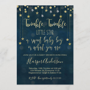 Boys Twinkle Little Star Baby shower Invitation Kaart