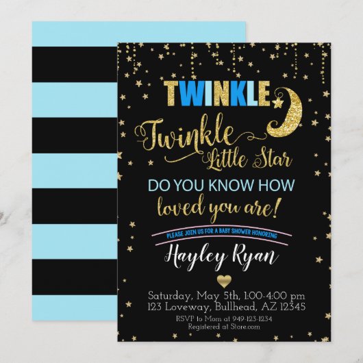 Boys Twinkle Twinkle Little Star Blue Baby shower Kaart (Voorkant / Achterkant)