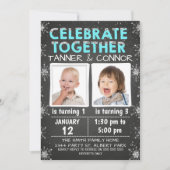 Boys Twins of Joint Winter Birthday Invitation Kaart (Voorkant)