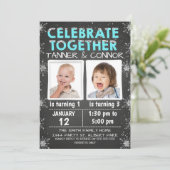 Boys Twins of Joint Winter Birthday Invitation Kaart (Staand voorkant)