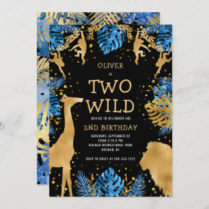 Boys Two Wild 2e verjaardag Blue Black Safari Kaart