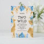 Boys Two Wild 2e verjaardag Blue Ecru Safari Kaart (Staand voorkant)
